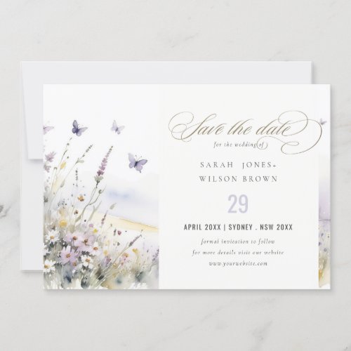 Lilac Wildflower Field Butterfly Landscape Wedding Save The Date