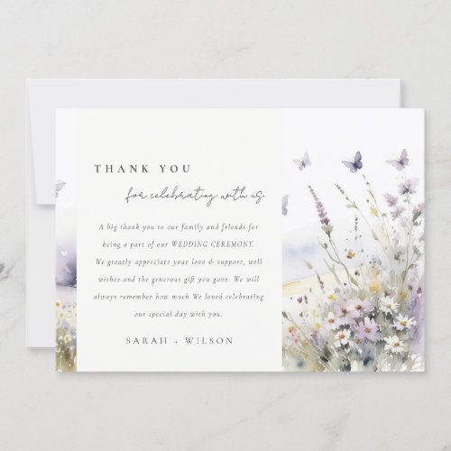 Lilac Wildflower Field Butterfly Landscape Wedding Thank You Card