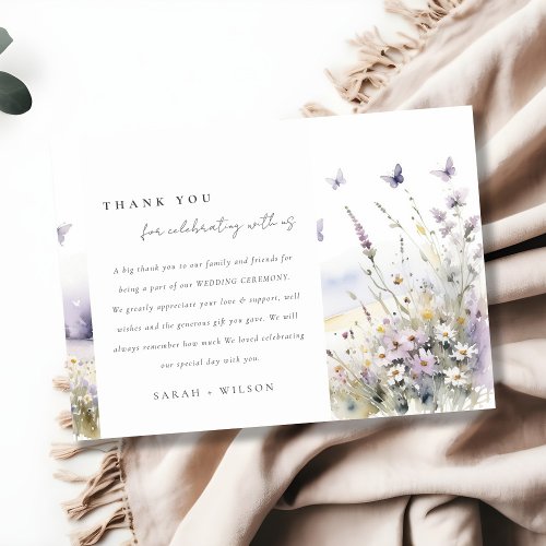 Lilac Wildflower Field Butterfly Landscape Wedding Thank You Card