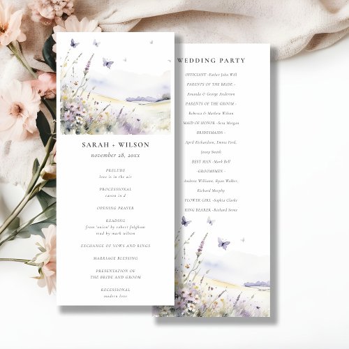 Lilac Wildflower Field Butterfly Wedding Program