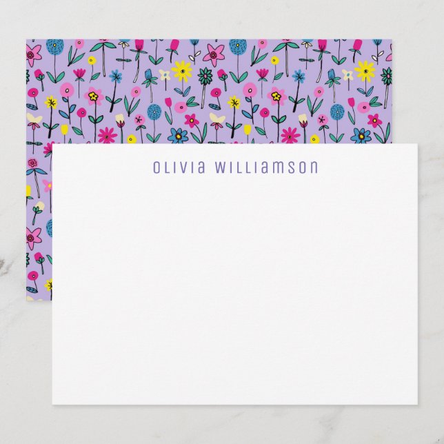 Lilac Wildflower Flower Garden Note Card (Front/Back)