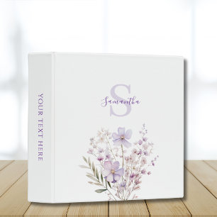 Lilac Wildflower Watercolor Personalized 3 Ring Binder