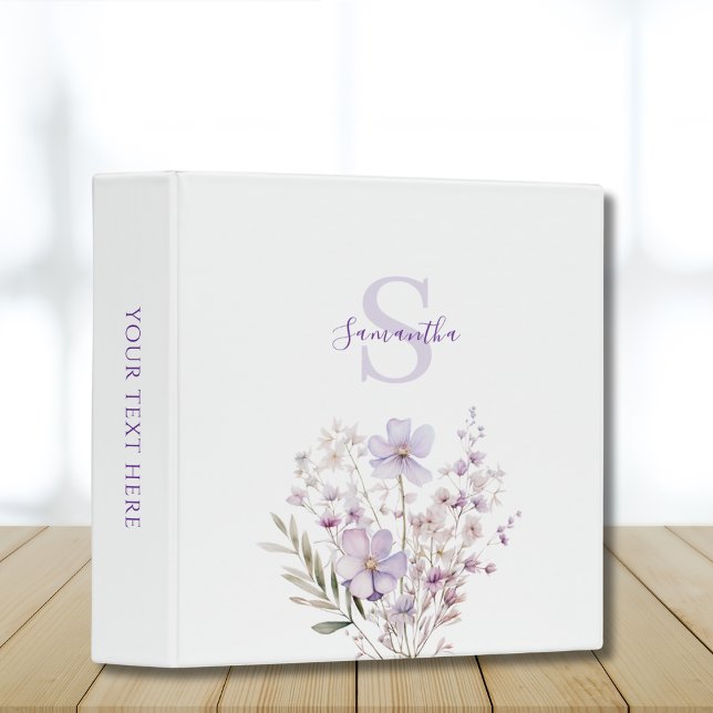 Lilac Wildflower Watercolor Personalized 3 Ring Binder (Creator Uploaded)