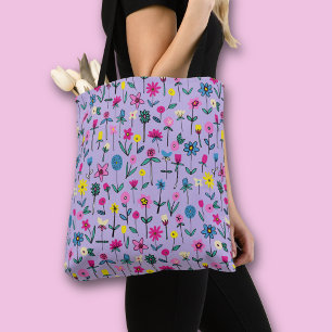 Lilac wildflower whimsical meadow tote bag