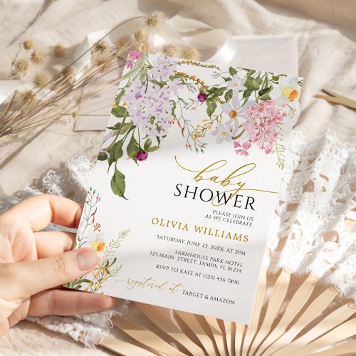 Lilac Wildflowers Baby Shower Invitation