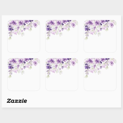 Lilac wildflowers bridal shower square sticker