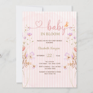 Lilac Wildflowers Butterflies Stripes Baby Shower Invitation