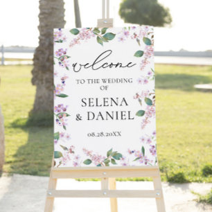Lilac Wildflowers Chic Wedding Welcome Sign