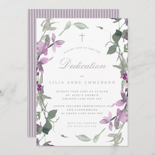 Lilac Wildflowers  Cross Dedication Invitation