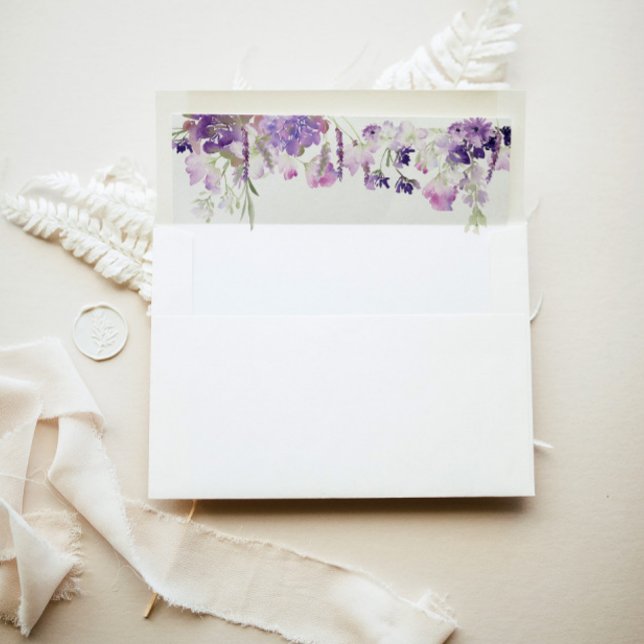Lilac wildflowers elegant purple wedding envelope liner (Creator Uploaded)
