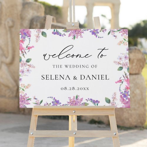 Lilac Wildflowers Lavender Wedding Welcome Sign