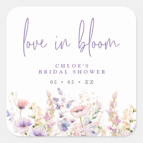 Lilac Wildflowers Love In Bloom Bridal Shower Square Sticker