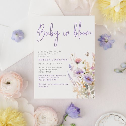 Lilac Wildflowers Spring Baby In Bloom Baby Shower Invitation