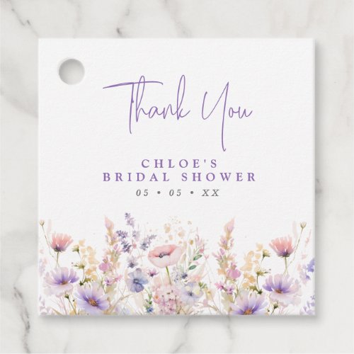 Lilac Wildflowers Thank You Bridal Shower Favor Tags