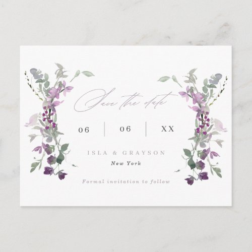 Lilac Wildflowers Wedding QR Code Save The Date An Announcement Postcard