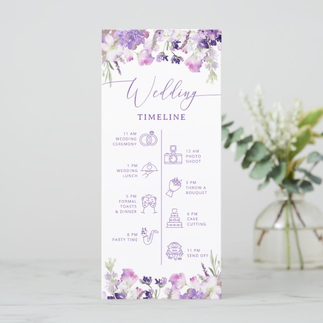 Lilac wildflowers wedding timeline program (Standing Front)