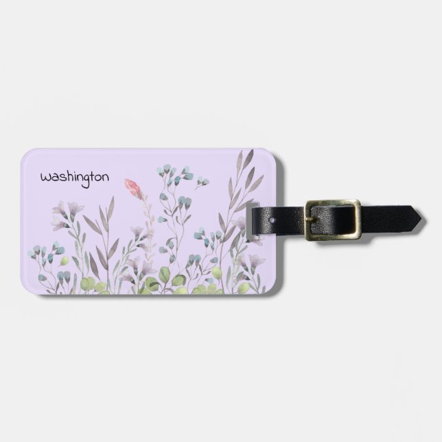 Lilac Wildflowers with Name Luggage Tag (Front Horizontal)