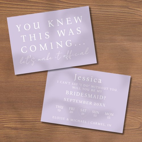 Lilac Will You Be My Bridesmaid Proposal Card