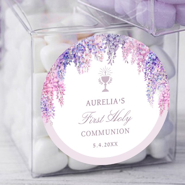 Lilac Wisteria Arch First Communion Classic Round Sticker (Creator Uploaded)