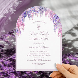 Lilac Wisteria Arch First Communion Invitation