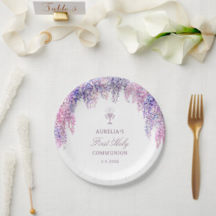 Lilac Wisteria Arch First Communion Paper Plates