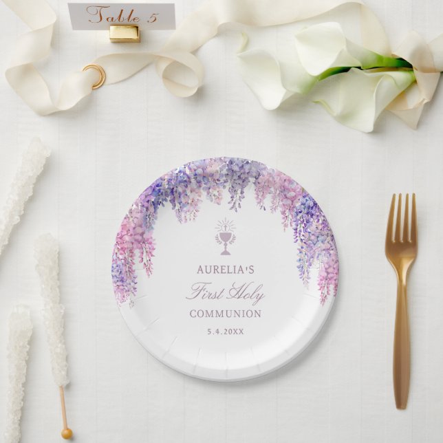 Lilac Wisteria Arch First Communion Paper Plates (Wedding)