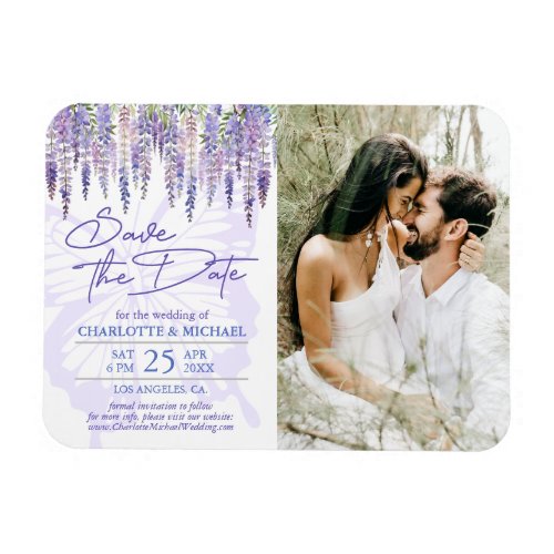 Lilac Wisteria Garden Wedding Photo Save the Date Magnet
