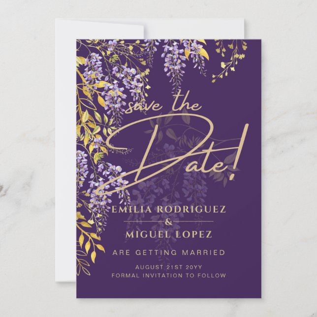 Lilac Wisteria Purple Wedding Save The Date Invitation (Front)