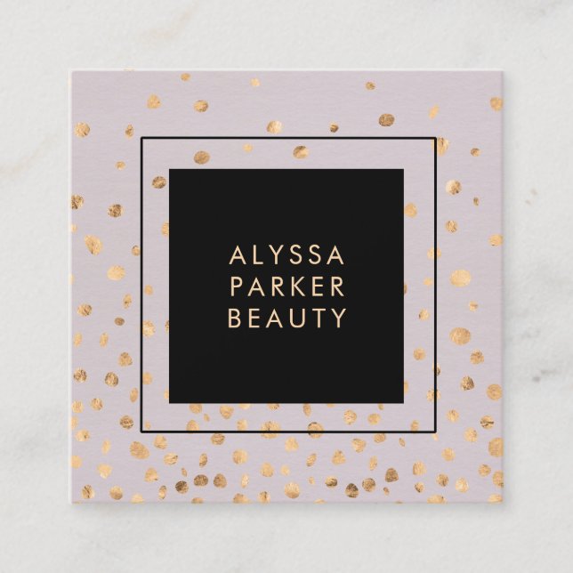 Lilac with Faux Gold Look Dots Square Business Card (Front)