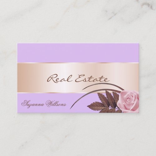 Lilac with Rose Gold Decor and Gorgeous Flower Business Card