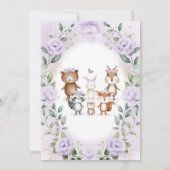 Lilac Woodland Animals Floral Wreath Baby Shower Invitation (Back)