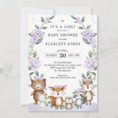 Lilac Woodland Animals Floral Wreath Baby Shower Invitation (Front)