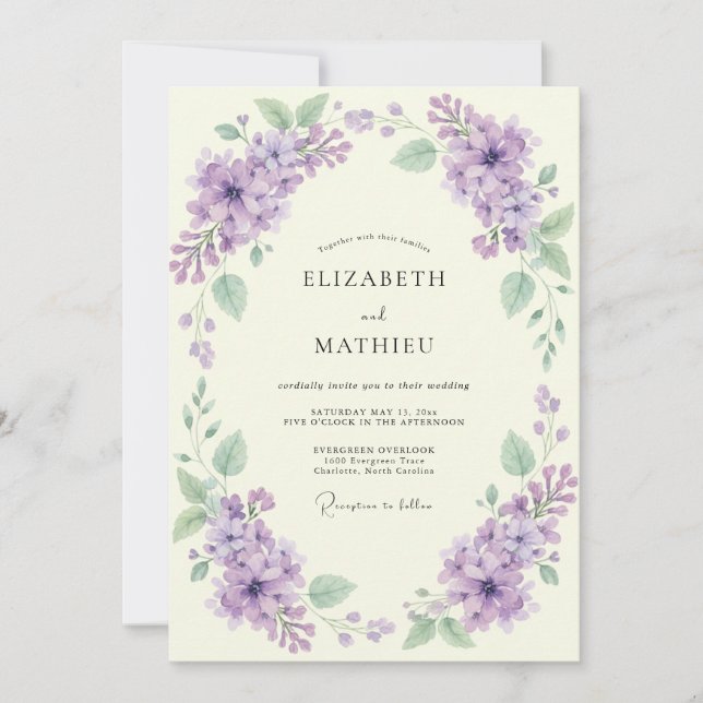 Lilac Wreath Spring Wedding Invitation (Front)