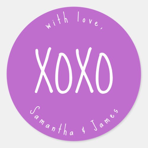 Lilac XOXO Romantic Personalized Classic Round Sticker