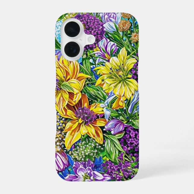 Lilac Yellow Blue Green Garden Flowers Pattern iPhone Case (Back)
