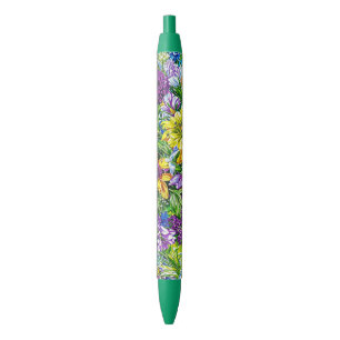 Lilac Yellow Blue Green Garden Flowers Pattern Pen