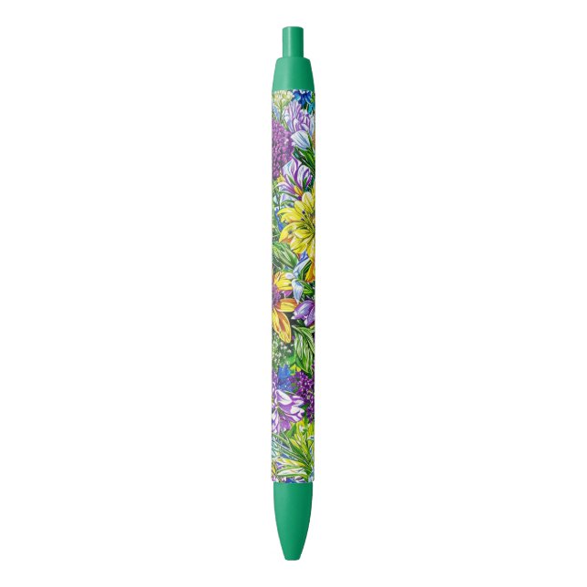 Lilac Yellow Blue Green Garden Flowers Pattern Pen (Front Vertical)