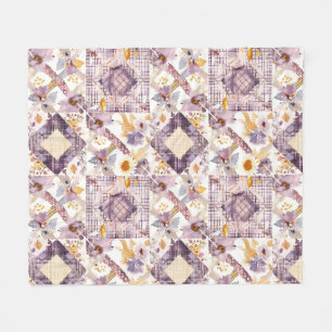Lilac Yellow Quilt Patchwork Gingham Cottagecore Fleece Blanket