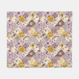 Lilac Yellow Quilt Patchwork Gingham Cottagecore Fleece Blanket