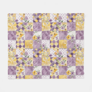 Lilac Yellow Quilt Patchwork Gingham Cottagecore Fleece Blanket