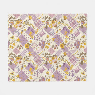 Lilac Yellow Quilt Patchwork Gingham Cottagecore Fleece Blanket