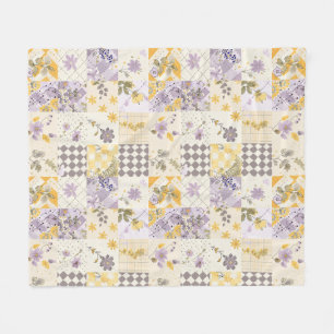 Lilac Yellow Quilt Patchwork Gingham Cottagecore Fleece Blanket