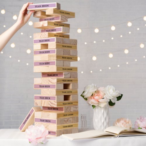 Lilac Yellow Team Bride Groom Wedding Game Topple Tower