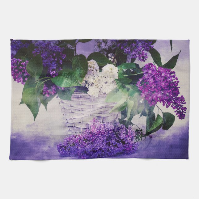 Lilacs and Basket Kitchen Towel (Horizontal)