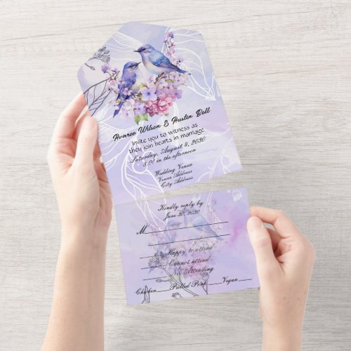 Lilacs and Bluebirds  All In One Invitation