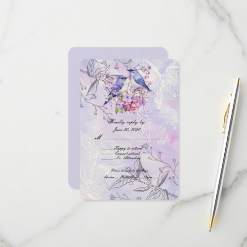 Lilacs and Bluebirds RSVP Card