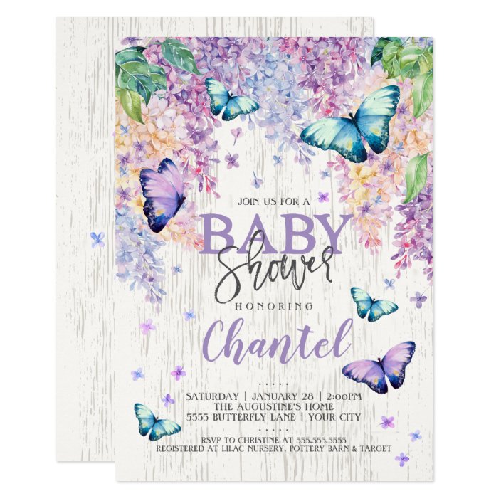 purple butterfly baby shower invitations