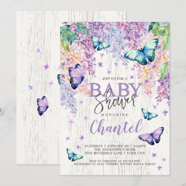 Lilacs and Butterfly | Baby Shower Invitation (Front/Back)