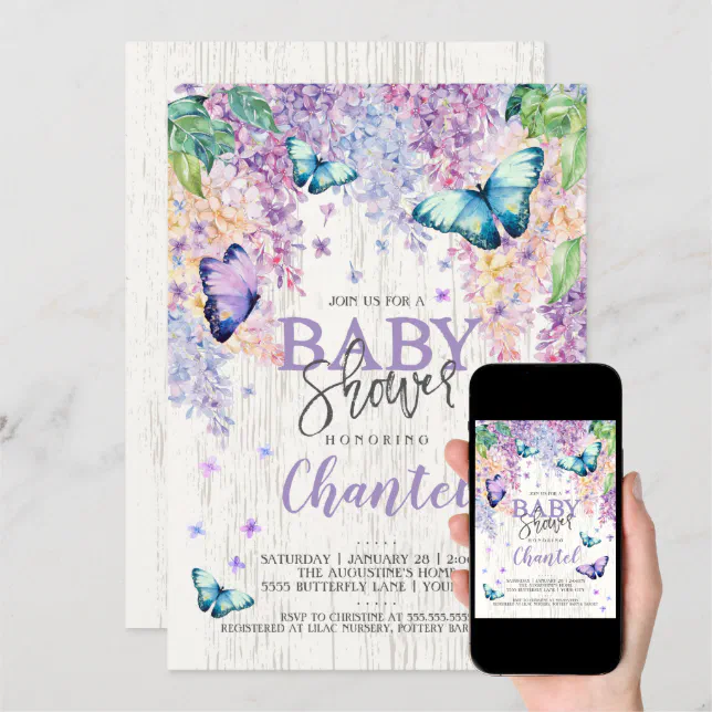 Lilacs and Butterfly Baby Shower Invitation Zazzle