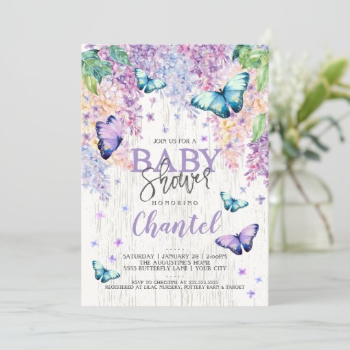 Lilacs and Butterfly | Baby Shower Invitation | Zazzle